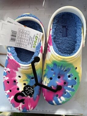CROCS Kids Tie-Dye Lined Clog — Blue Pink Yellow